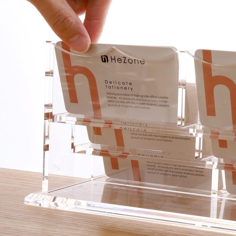HeZone Business Cards Holder Display for Desk, Clear Acrylic Multiple 3 Tier 6 Slot Business Card Stand, Holds 300 Cards-1 Pack (6 Slots-H) - Image 5