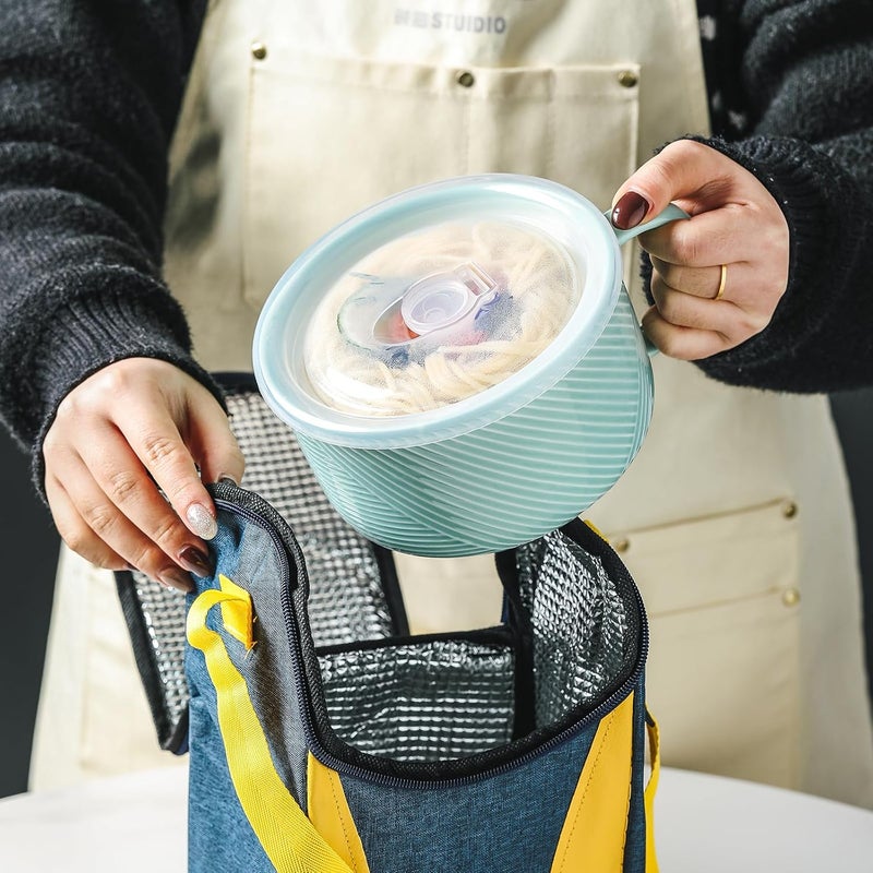 Adewnest Oversized Soup Bowl with Handle: 38 oz Ceramic Soup Mug with Lid - Microwave Safe Jumbo Food Storage Container for Ramen Cereal Breakfast Meal Prep Office Lunch Dorm Living - Mint Green 6 In - Image 5