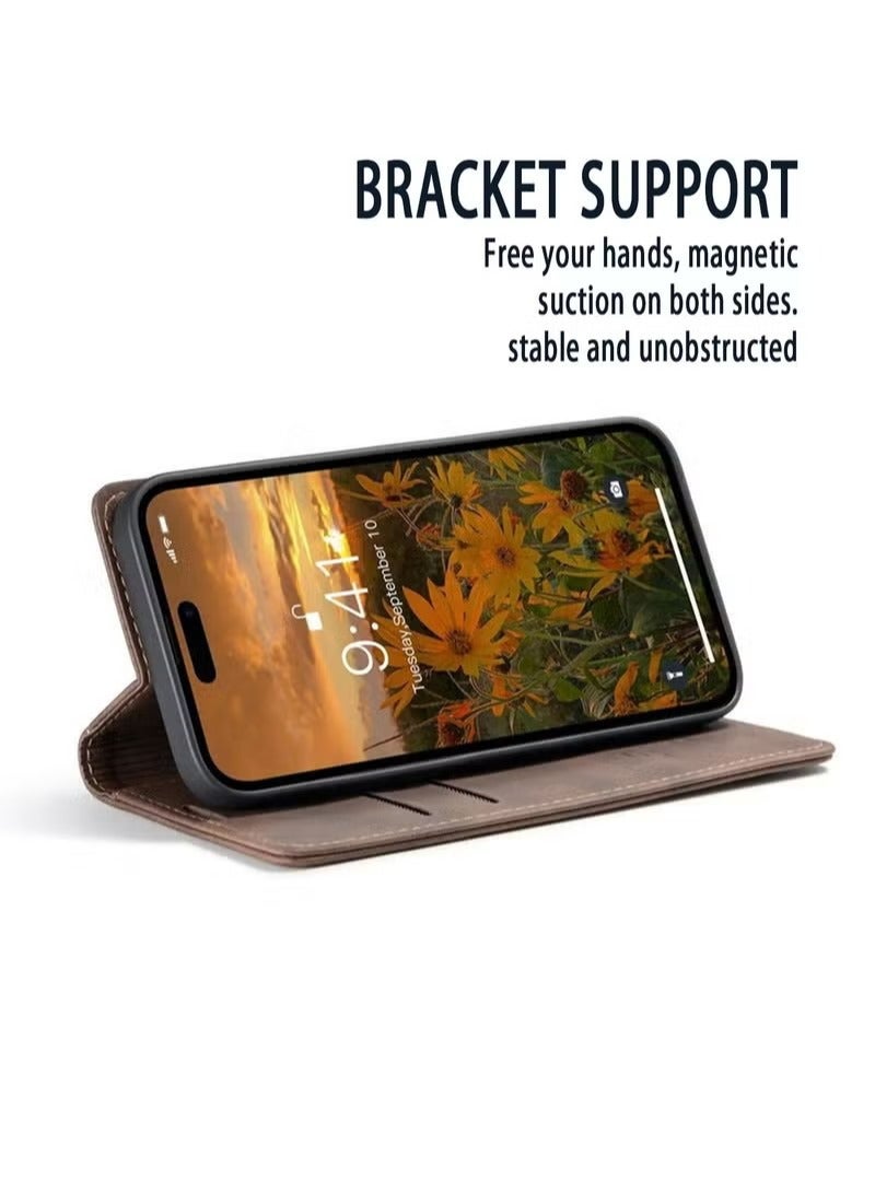 CaseMe iPhone 15 Pro Leather Case Wallet Flip Cover Card Slots Magnetic Closure Stand Phone Holder Function Fold Shockproof Protective Full Protection Anti-drop Anti-scratch Accessory For iphone 15 Pro - Image 3