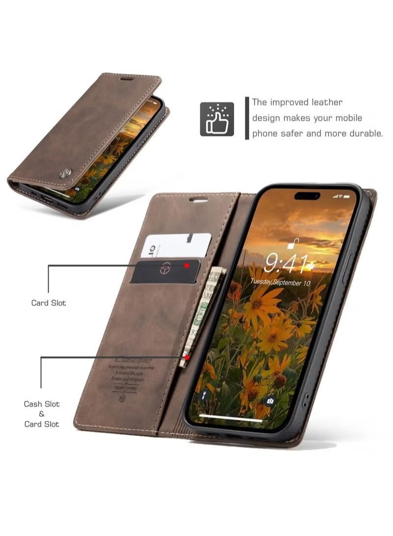 CaseMe iPhone 15 Pro Leather Case Wallet Flip Cover Card Slots Magnetic Closure Stand Phone Holder Function Fold Shockproof Protective Full Protection Anti-drop Anti-scratch Accessory For iphone 15 Pro - Image 2