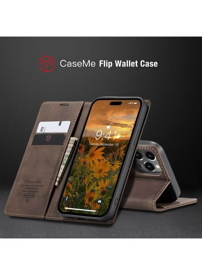CaseMe iPhone 15 Pro Leather Case Wallet Flip Cover Card Slots Magnetic Closure Stand Phone Holder Function Fold Shockproof Protective Full Protection Anti-drop Anti-scratch Accessory For iphone 15 Pro - Image 5