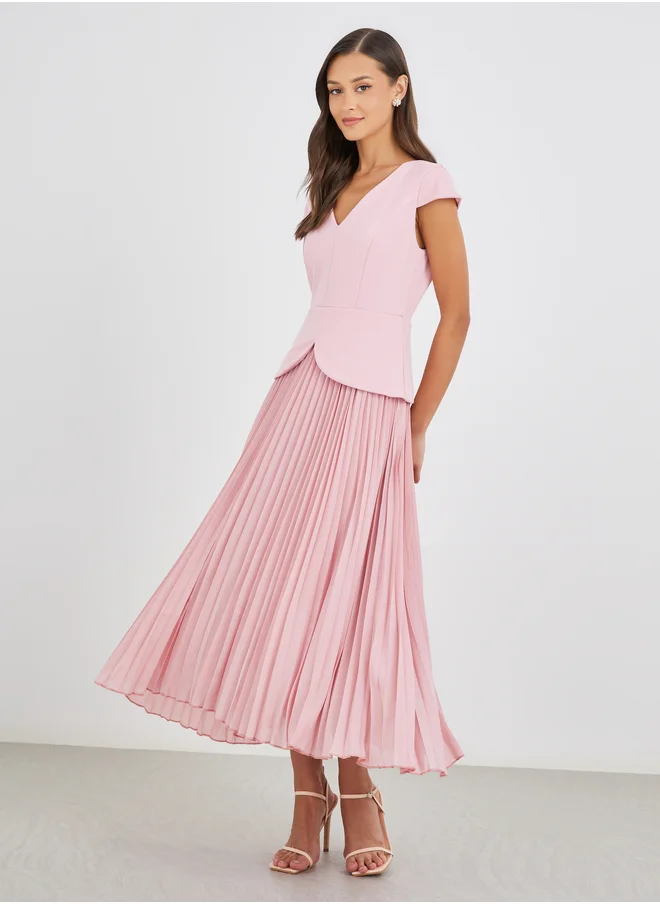 ستايلي Styli Plain Accordion Pleated Twofer A-Line Midi Dress
