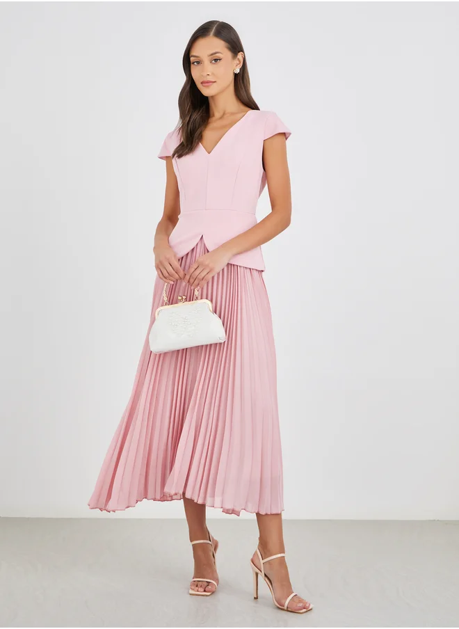 ستايلي Styli Plain Accordion Pleated Twofer A-Line Midi Dress