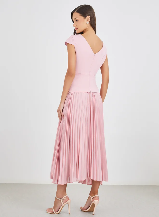 Styli Styli Plain Accordion Pleated Twofer A-Line Midi Dress