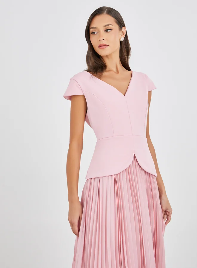 Styli Styli Plain Accordion Pleated Twofer A-Line Midi Dress