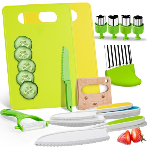 OLANRUN Kids Knife Set for Real Cooking 13PCS Toddler Knives Cooking Sets Kitchen Tools Montessori Toys for Kids Toddler 3 4 5 6 7 8 9 10 11 12 Year Old Birthday Christmas Stocking Stuffer Gifts - Image 1