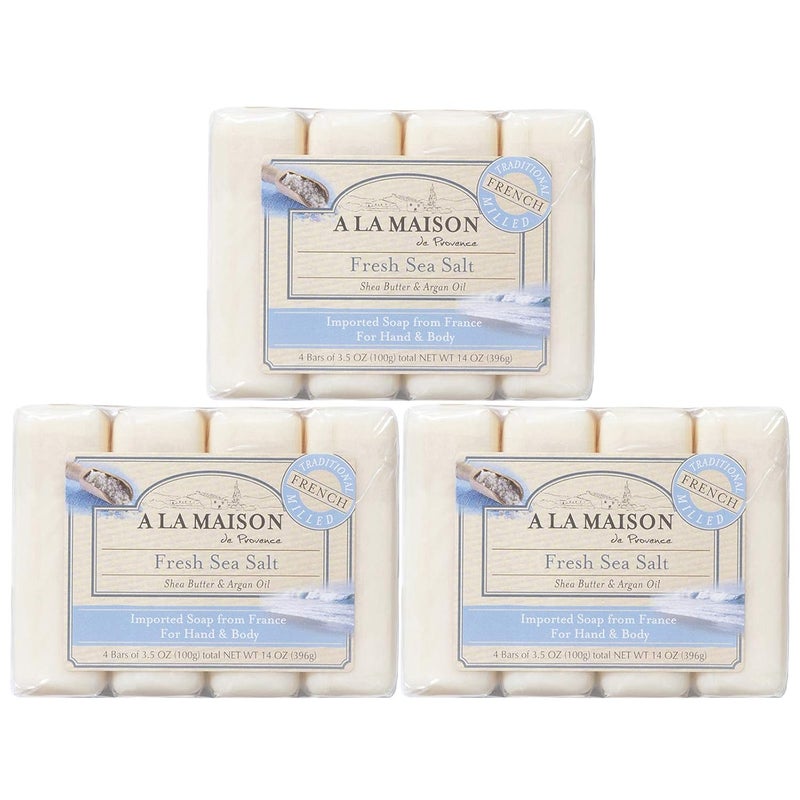A LA MAISON Fresh Sea Salt Bar Soap - Uses: Hand and Body, Triple Milled, Essential Oils, Biodegradable, Plant Based, Vegan, Cruelty-Free, Alcohol & Paraben Free (12 Bars of Soap, 3.5 oz)