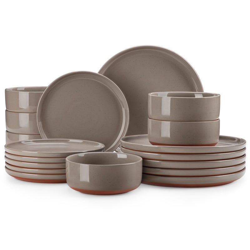 MALACASA Plates and Bowls Sets, 18 Pieces Modern Ceramic Dinnerware Set for 6 Kitchen Dinner Set Stoneware Dishware Dishes Set Microwave and Dishwasher Safe, Brown, Series TARA - Image 1