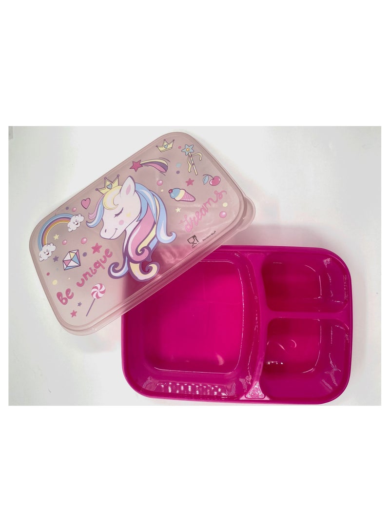 يونيك علبة غداء بينتو مقسمة إلى ثلاثة أقسام وقابلة للتحلل الحيوي مع غطاء وردي - Image 3