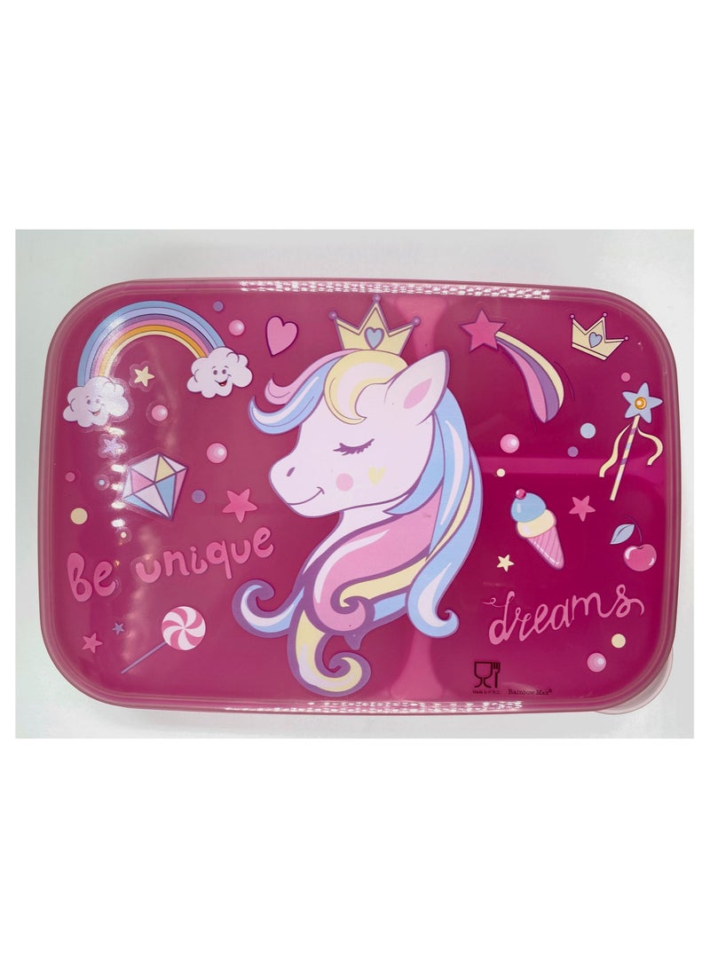 يونيك علبة غداء بينتو مقسمة إلى ثلاثة أقسام وقابلة للتحلل الحيوي مع غطاء وردي - Image 1