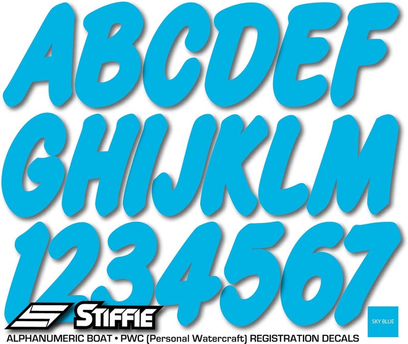 Stiffie Whip-One Sky Blue 3" Alpha-Numeric Registration Identification Numbers Stickers Decals for Boats & Personal Watercraft - Image 2