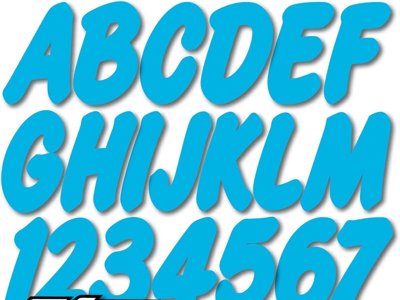 Stiffie Whip-One Sky Blue 3" Alpha-Numeric Registration Identification Numbers Stickers Decals for Boats & Personal Watercraft - Image 1