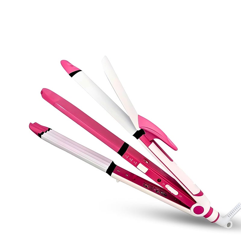 Concepta 3 in 1 Hair Straightener, Curler and Crimping Tool – Ceramic Hair Straightening Machine and Styler for Smooth, Curled & Crimped Hair (White & Pink) - Image 1