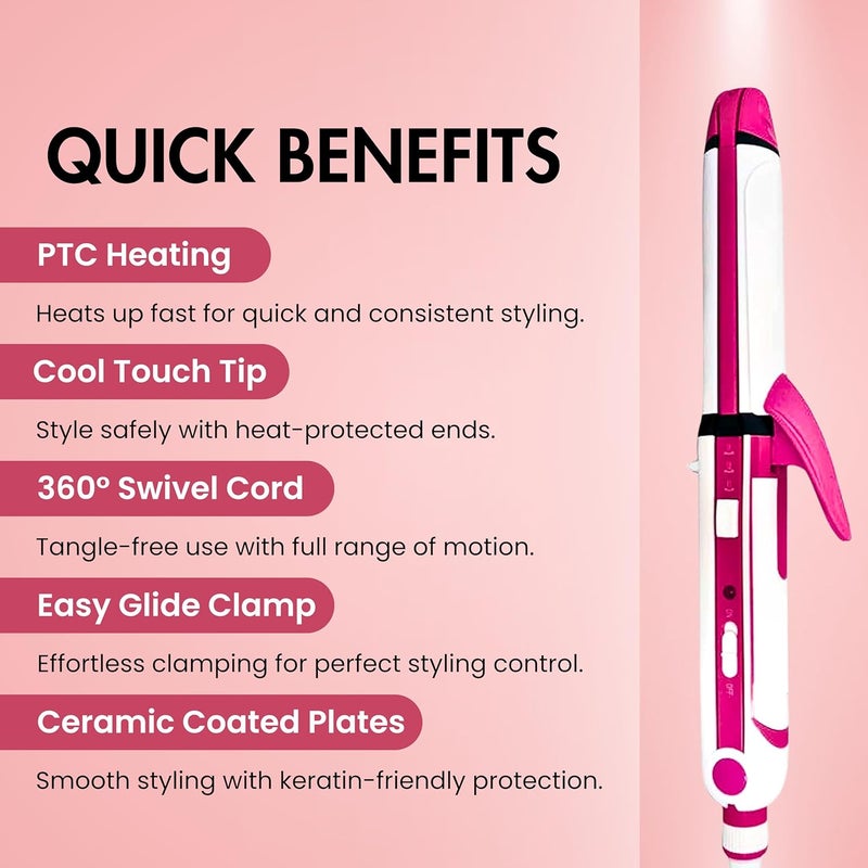 Concepta 3 in 1 Hair Straightener, Curler and Crimping Tool – Ceramic Hair Straightening Machine and Styler for Smooth, Curled & Crimped Hair (White & Pink) - Image 3