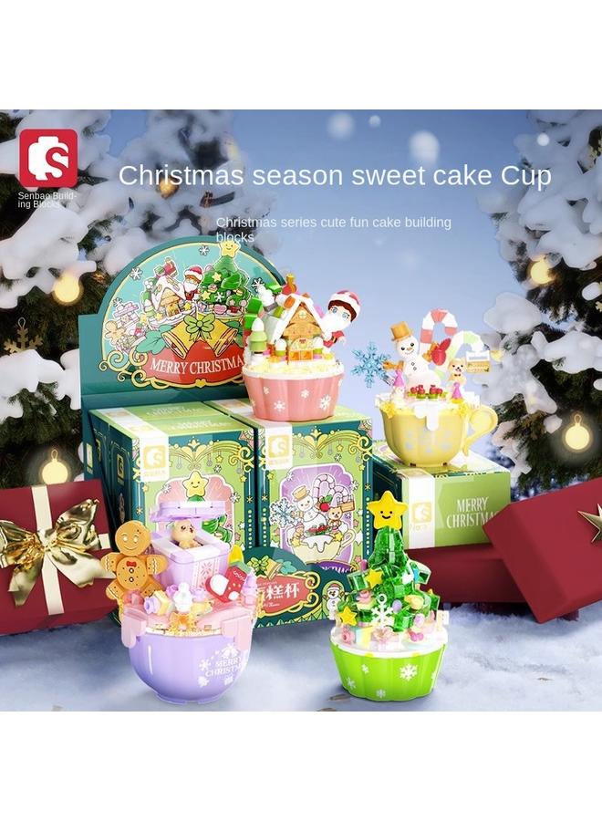 Bluejw Senbao Christmas Cake Cup 4 Boxed Small Particles Hand Assembled Toys Christmas Gift Christmas Hand Assembled - Image 2