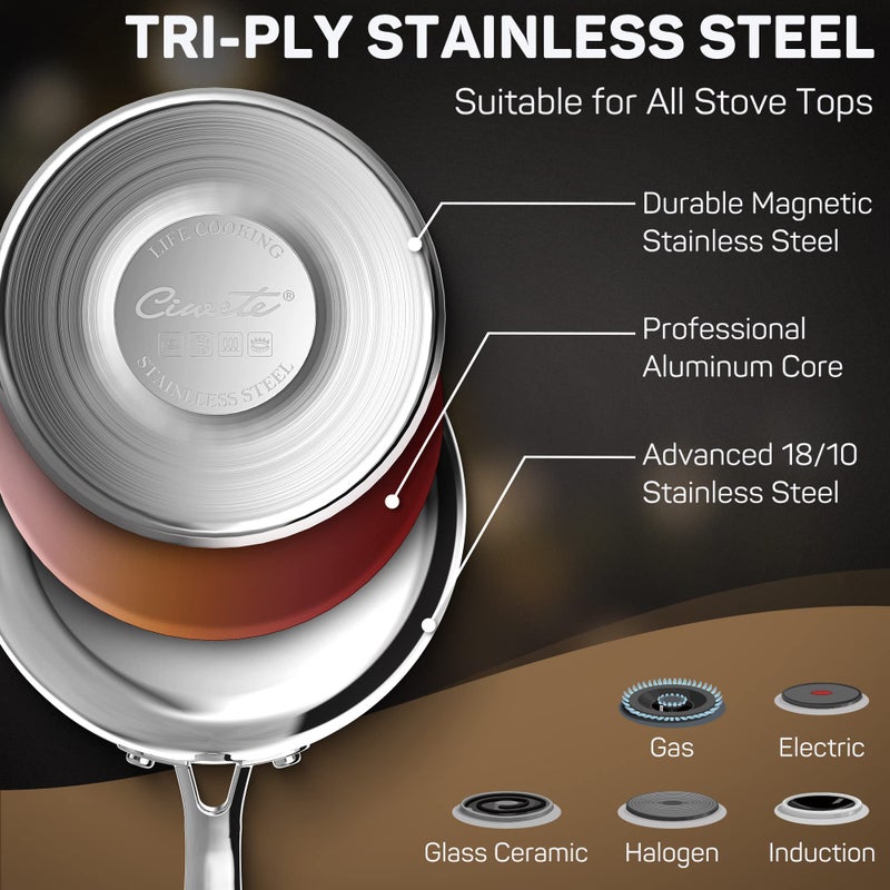 Ciwete 3 Qt Saucepan with Lid - Upgraded Package - 3 Quart 18/10 Stainless Steel Sauce Pan with Mirror Polishing and 2 Sacles, Induction Cookware, Small Pot for Cooking, Dishwasher Safe Oven Safe - Image 5