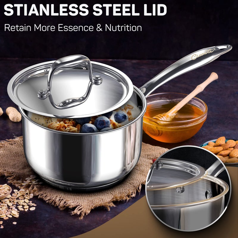 Ciwete 3 Qt Saucepan with Lid - Upgraded Package - 3 Quart 18/10 Stainless Steel Sauce Pan with Mirror Polishing and 2 Sacles, Induction Cookware, Small Pot for Cooking, Dishwasher Safe Oven Safe - Image 2