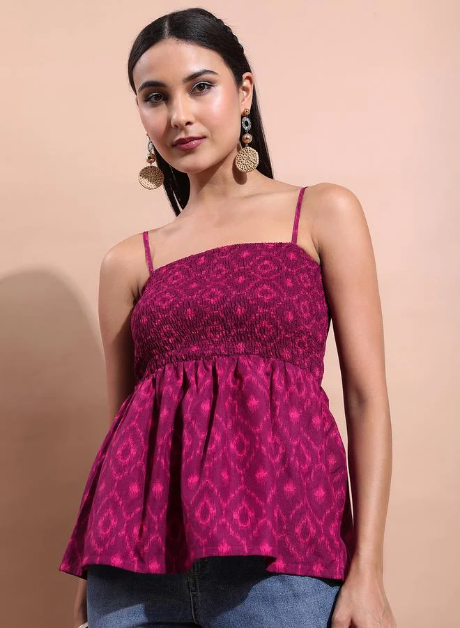 Vishudh Ikat Print Smocked Empire Top by Styli