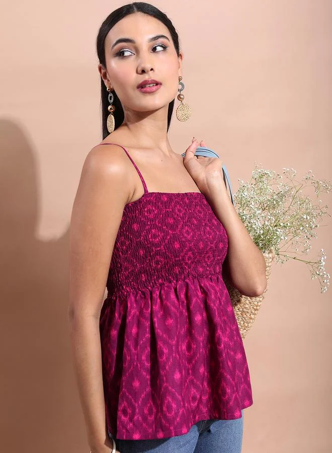 Vishudh Ikat Print Smocked Empire Top by Styli