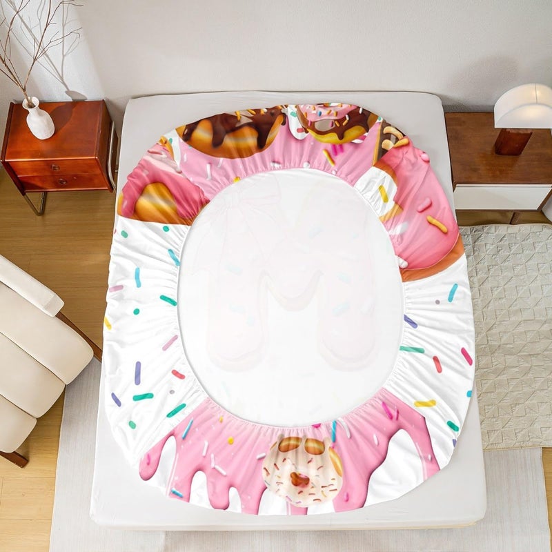 Erosebridal Kawaii Bow Kids Sheets Queen Size,Girly Coquette Donut Sheet Set,Personalized Letter M Ultra Soft Bedding Sets,Pink Bowknot Princess Top Fitted Sheet Initial M Monogrammed Bedroom Decor - Image 5