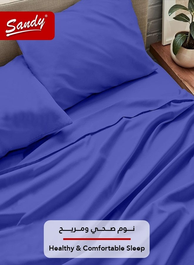 ساندي طقم شراشف سرير ساندي فاخر بجودة الفنادق شرشف مسطح وشرشف مطاط مع أغطية وسائد، طقم من أربعة قطع، شديد النعومة وجيد التهوية وبارد, مقاس نفر ونص دبل (205 × 243 سم & 140 × 200 +30 سم), نيلي - Image 3