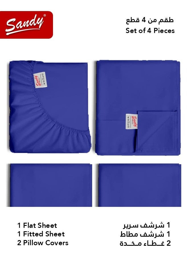 ساندي طقم شراشف سرير ساندي فاخر بجودة الفنادق شرشف مسطح وشرشف مطاط مع أغطية وسائد، طقم من أربعة قطع، شديد النعومة وجيد التهوية وبارد, مقاس نفر ونص دبل (205 × 243 سم & 140 × 200 +30 سم), نيلي - Image 2
