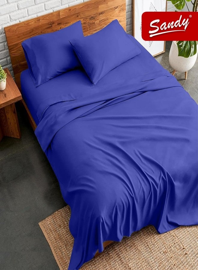 ساندي طقم شراشف سرير ساندي فاخر بجودة الفنادق شرشف مسطح وشرشف مطاط مع أغطية وسائد، طقم من أربعة قطع، شديد النعومة وجيد التهوية وبارد, مقاس نفر ونص دبل (205 × 243 سم & 140 × 200 +30 سم), نيلي - Image 1