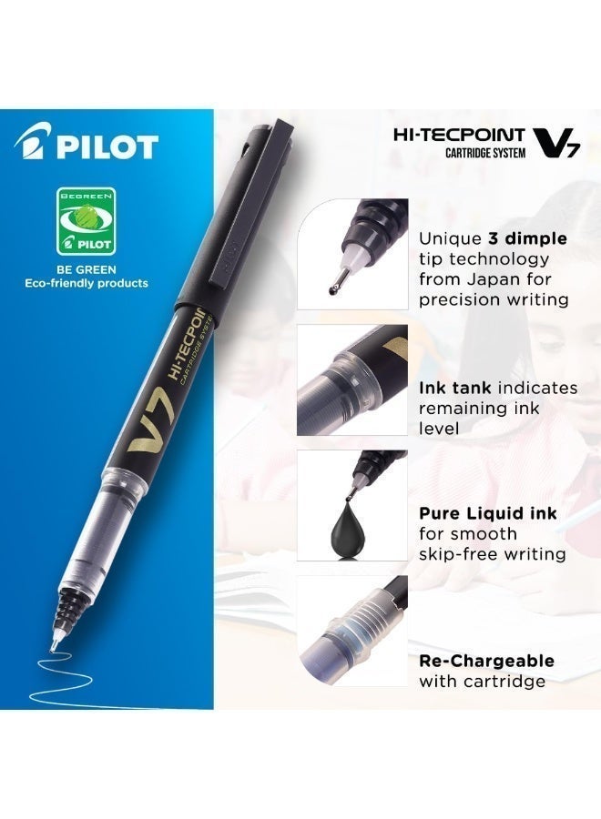بايلوت قلم حبر جاف بايلوت V7 هاي-تك بوينت بنظام خرطوشة، أسود، قلم واحد مع خرطوشة حبر بديلة مجانية - Image 1