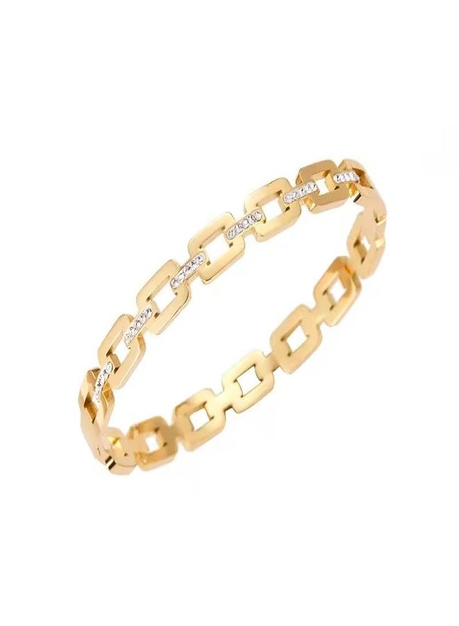 El Regalo Womens Luxury Anti-Tarnish Roman Numeral Micro Crystal Zirconia Link Chain Bracelet- 316 Stainless Steel Fashion Bangles Openable Bracelet - Image 1