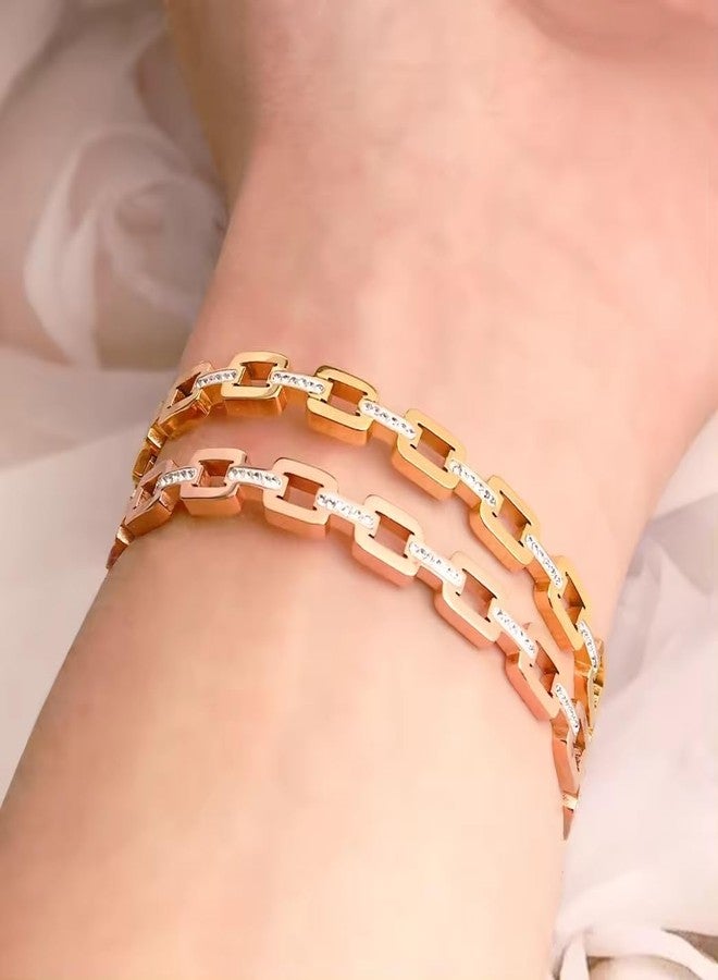 El Regalo Womens Luxury Anti-Tarnish Roman Numeral Micro Crystal Zirconia Link Chain Bracelet- 316 Stainless Steel Fashion Bangles Openable Bracelet - Image 5