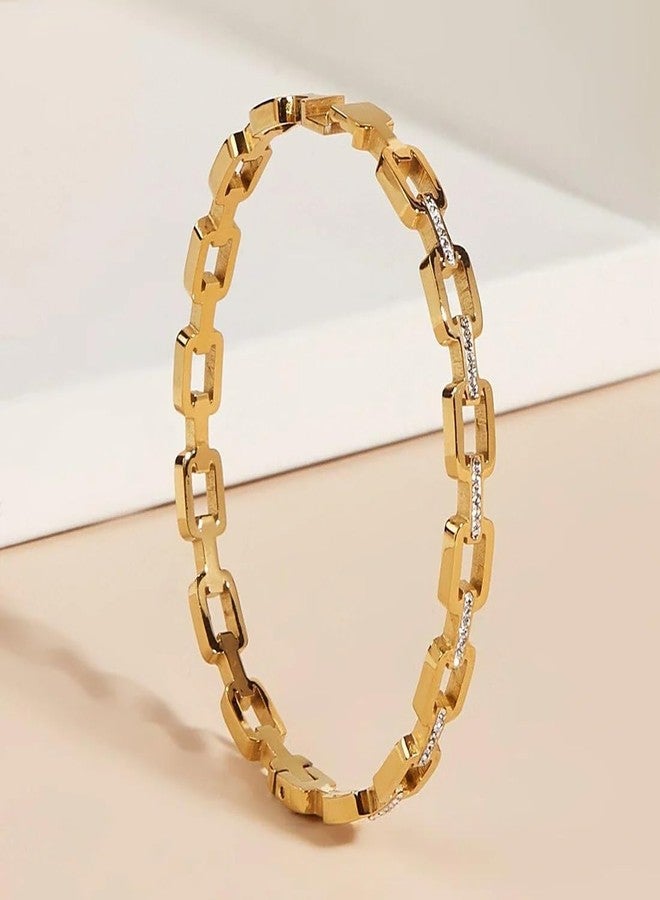El Regalo Womens Luxury Anti-Tarnish Roman Numeral Micro Crystal Zirconia Link Chain Bracelet- 316 Stainless Steel Fashion Bangles Openable Bracelet - Image 3