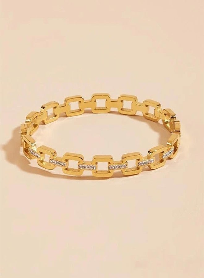 El Regalo Womens Luxury Anti-Tarnish Roman Numeral Micro Crystal Zirconia Link Chain Bracelet- 316 Stainless Steel Fashion Bangles Openable Bracelet - Image 4