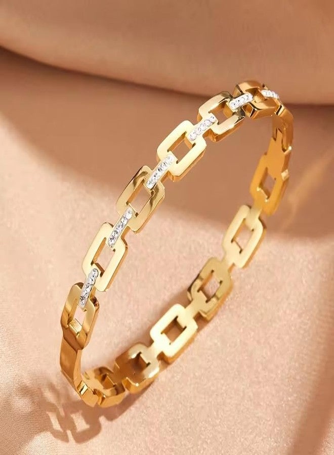El Regalo Womens Luxury Anti-Tarnish Roman Numeral Micro Crystal Zirconia Link Chain Bracelet- 316 Stainless Steel Fashion Bangles Openable Bracelet - Image 2
