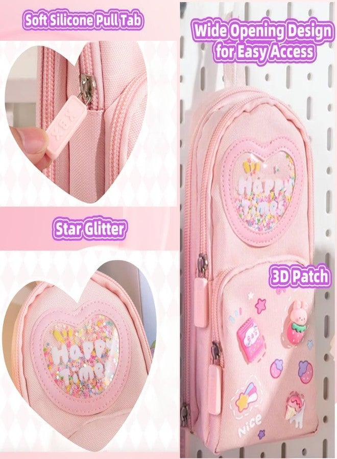 AROSHNAY Canvas Premium Pencil Case 6 Layer with 3 Compartment Cute Aesthetic Pencil Case for Girls Large Capacity Pencil Pouch for School Kids Cute Stationary Gift (Pink) - Image 3