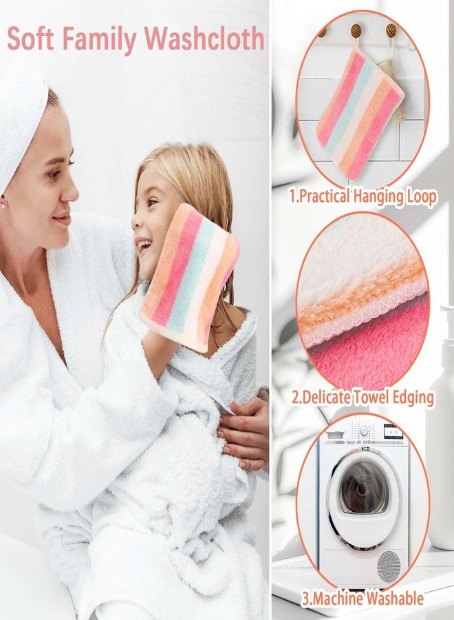 Phogary مجموعة مناشف الوجه PHOGARY 6 قطع مناشف صغيرة للوجه والجسم والحمام، 6"x8" فائقة الامتصاص وناعمة من قماش الفليس المرجاني لمناشف الاستحمام، منشفة سريعة الجفاف مخططة بألوان قوس قزح مع حلقة للتعليق - Image 2