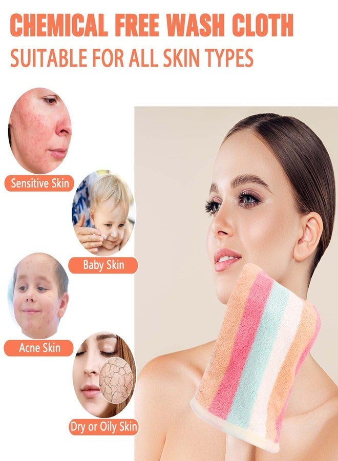 Phogary مجموعة مناشف الوجه PHOGARY 6 قطع مناشف صغيرة للوجه والجسم والحمام، 6"x8" فائقة الامتصاص وناعمة من قماش الفليس المرجاني لمناشف الاستحمام، منشفة سريعة الجفاف مخططة بألوان قوس قزح مع حلقة للتعليق - Image 5