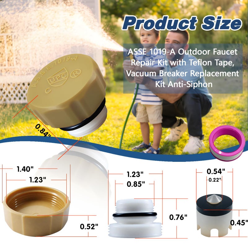 PILISPARK ASSE 1019-A Outdoor Faucet Repair Kit with Teflon Tape, Vacuum Breaker Replacement Kit Anti-Siphon Frost-Free Hose Bib Sillcock Valve Replacementï¼ˆ1 Packï¼‰ - Image 3