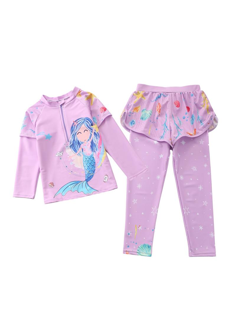 Y&D 2-Piece Long Sleeve Swimsuit Girl Set Mermaid Sun Protection Swimsuit Suitable For Middle-Aged And Young Children'S Swimsuits  - Image 1