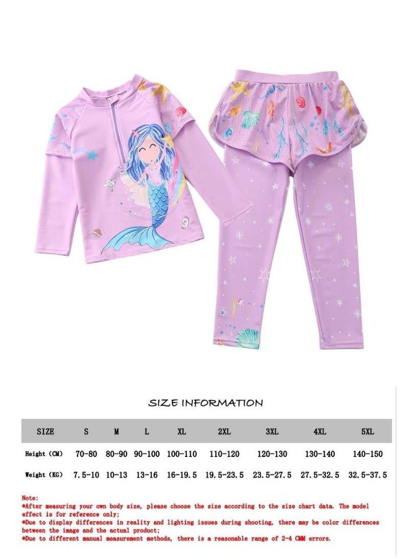 Y&D 2-Piece Long Sleeve Swimsuit Girl Set Mermaid Sun Protection Swimsuit Suitable For Middle-Aged And Young Children'S Swimsuits  - Image 3