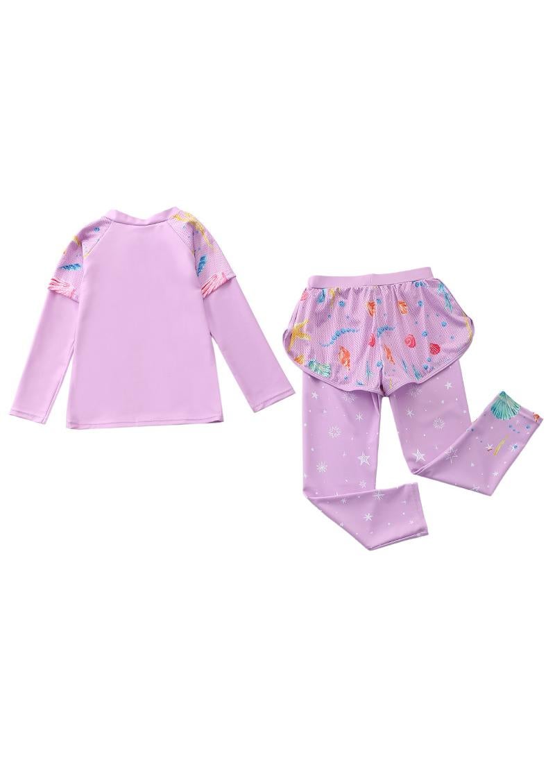 Y&D 2-Piece Long Sleeve Swimsuit Girl Set Mermaid Sun Protection Swimsuit Suitable For Middle-Aged And Young Children'S Swimsuits  - Image 2
