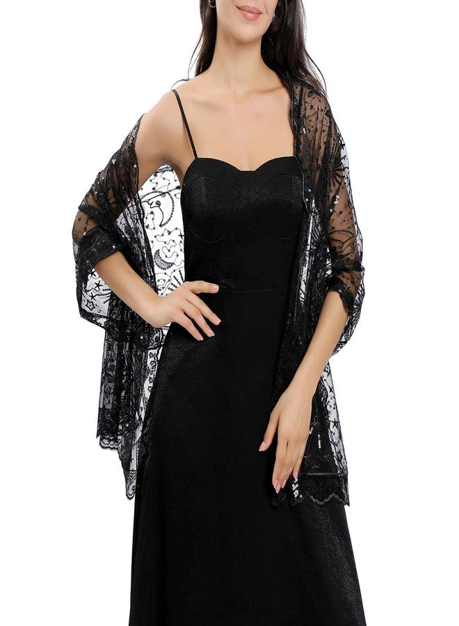 Ladiery Sequin Stars Moons Shawls and Wraps for Evening Dresses,Women sparkly Sheer Mesh Wedding Shawls for Evening Party - Image 1