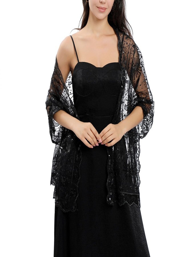 Ladiery Sequin Stars Moons Shawls and Wraps for Evening Dresses,Women sparkly Sheer Mesh Wedding Shawls for Evening Party - Image 2