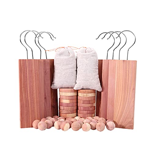 Brite Lightingtech Brite Lightingtech Cedar Blocks for Clothes Storage 60PCs Red Cedar Hang Ups Balls Rings and Sachet Bags for Closets and Drawers 