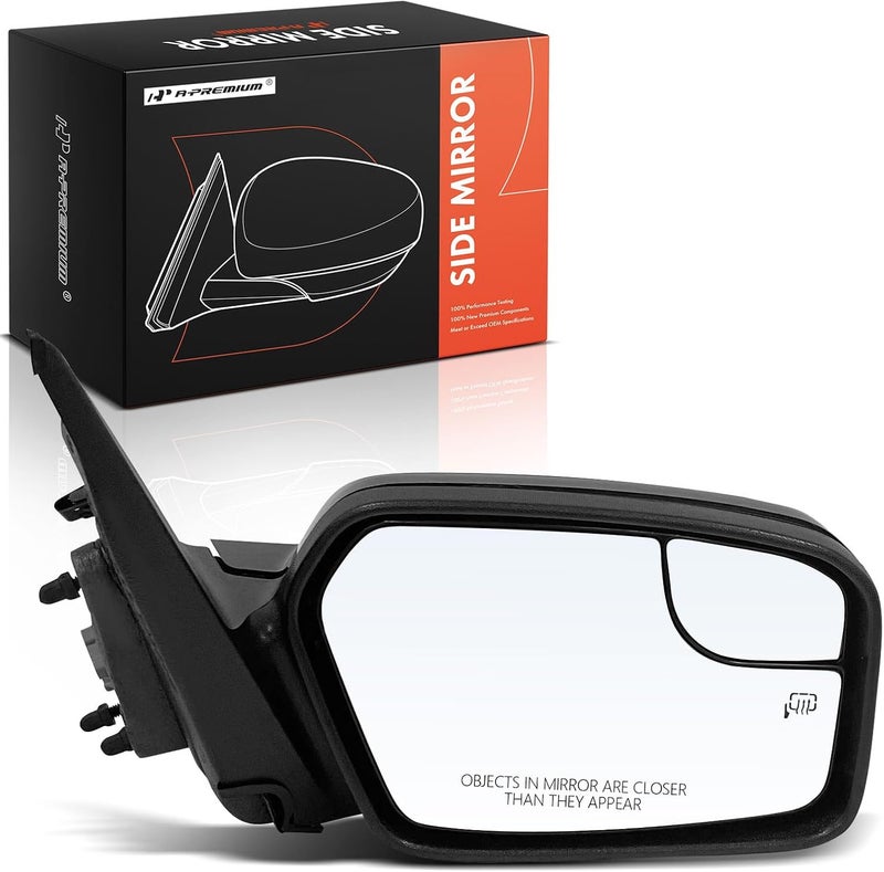 A-Premium Passenger Side Power Door Mirror for Ford Fusion & Mercury Milan - Heated, Non-Folding, Black Smooth with Blind Spot Glass & Puddle Light - Image 1
