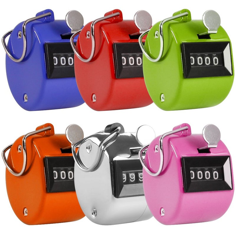 AFUNTA Pack of 6 Color Handheld Tally Counter 4 Digit Number Count, Hand Mechanical Clicker Counter - Pitch Counter for Coaching/Lap/Sport/School/Event - Image 1