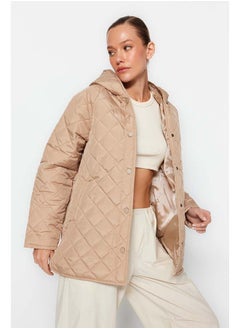 trendyol Beige Hooded Water Repellent Quilted Coat TWOAW23MO00131  - Image 1