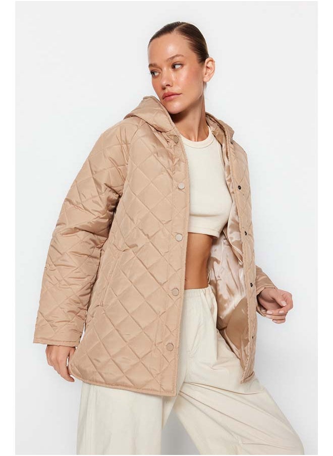 trendyol Beige Hooded Water Repellent Quilted Coat TWOAW23MO00131  - Image 1