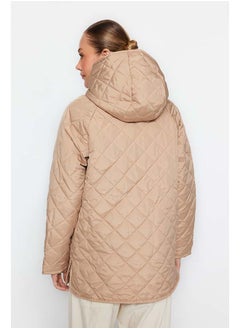 trendyol Beige Hooded Water Repellent Quilted Coat TWOAW23MO00131  - Image 3
