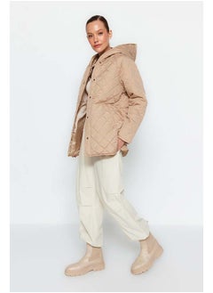trendyol Beige Hooded Water Repellent Quilted Coat TWOAW23MO00131  - Image 4