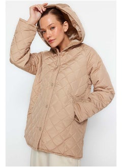 trendyol Beige Hooded Water Repellent Quilted Coat TWOAW23MO00131  - Image 2